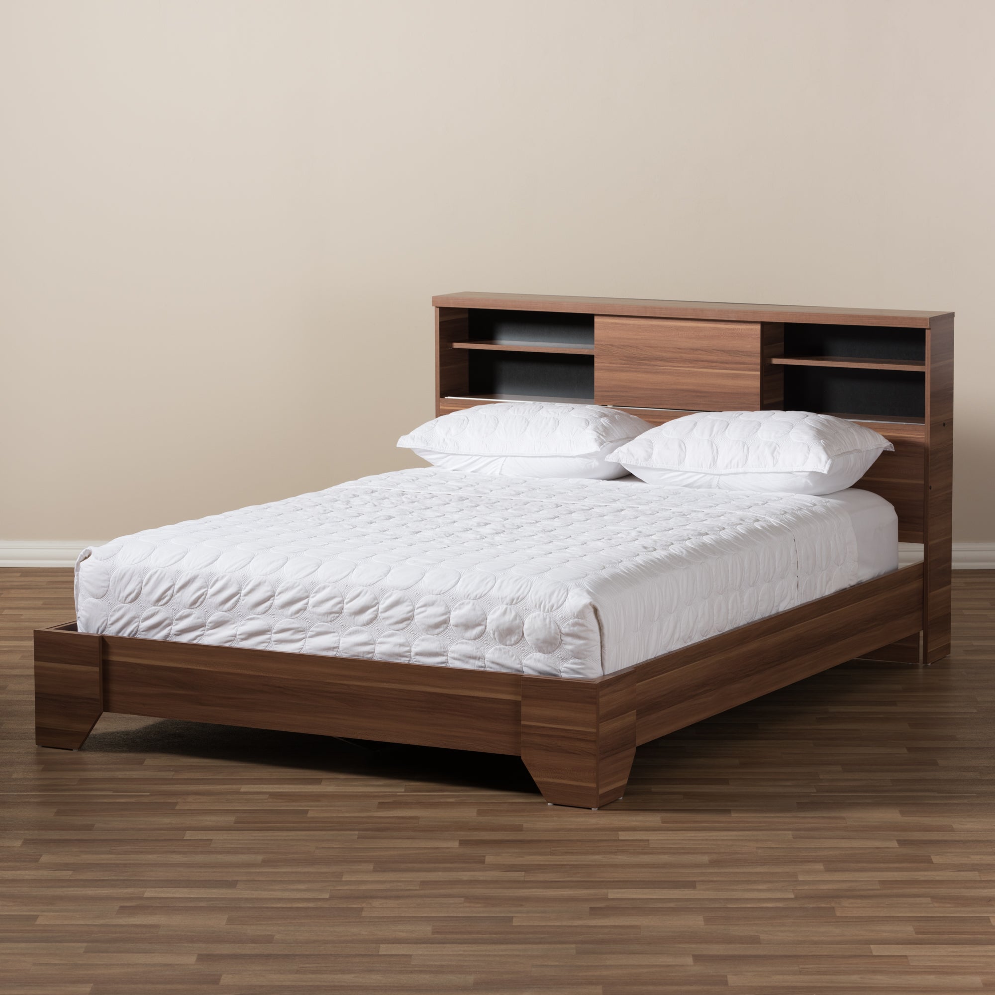 Vanda Two-Tone Walnut And Black Wood Queen Size Platform Bed