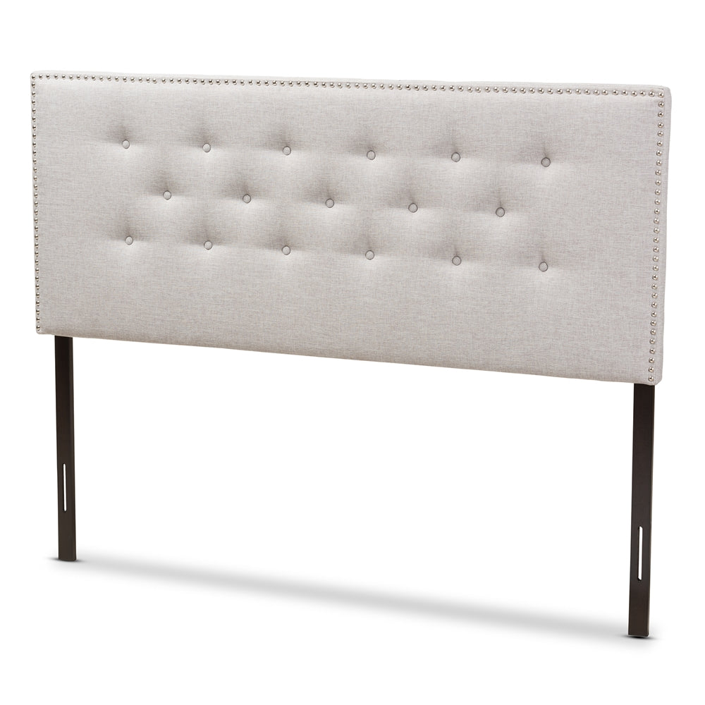 Windsor Modern and Contemporary Greyish Beige Fabric Upholstered Full Size Headboard