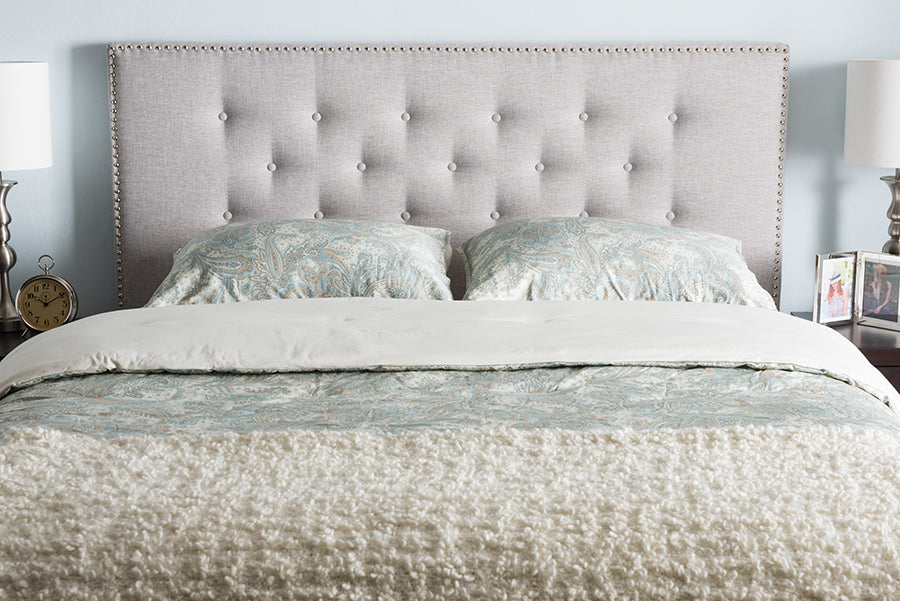 Windsor Modern and Contemporary Greyish Beige Fabric Upholstered Queen Size Headboard