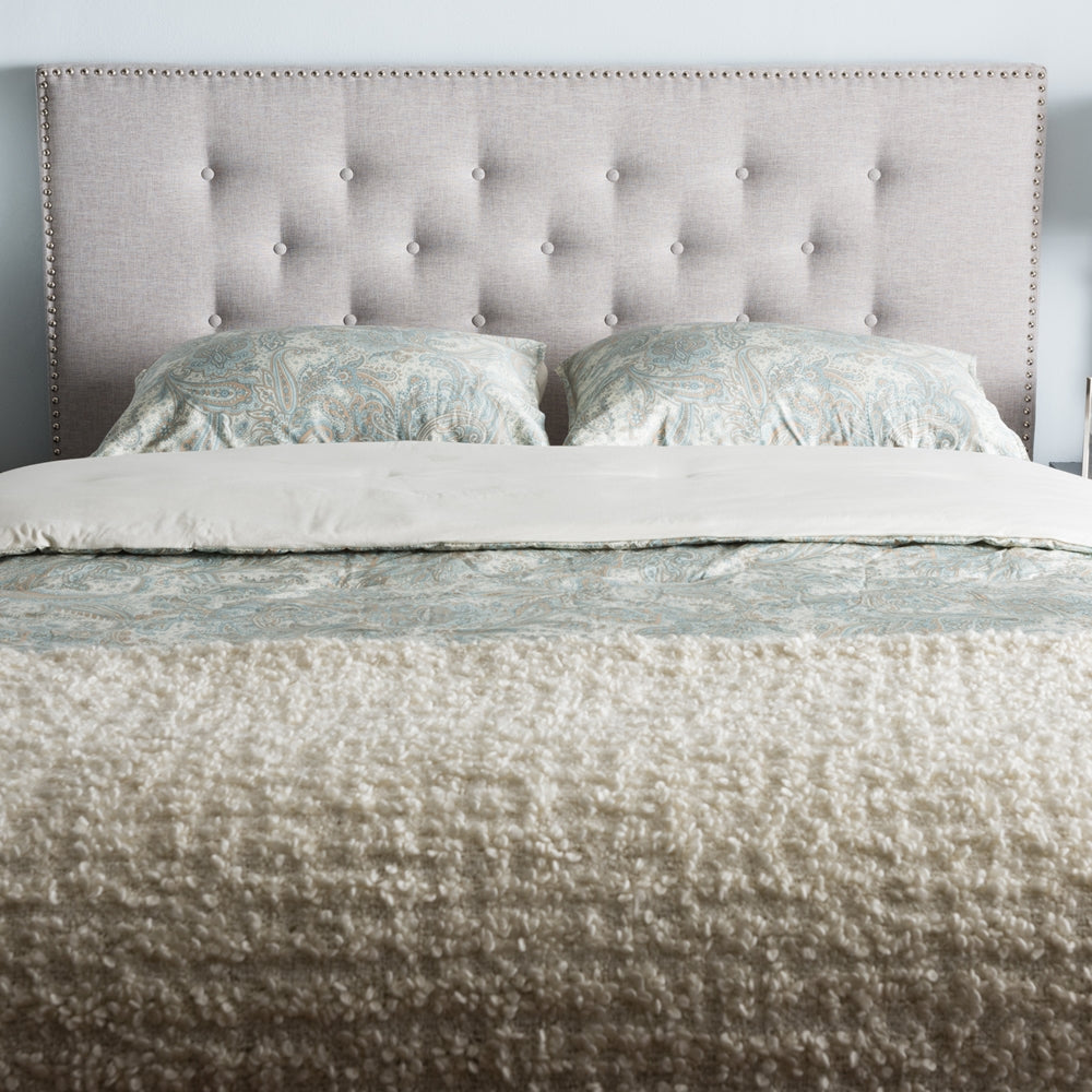 Windsor Modern and Contemporary Greyish Beige Fabric Upholstered Full Size Headboard
