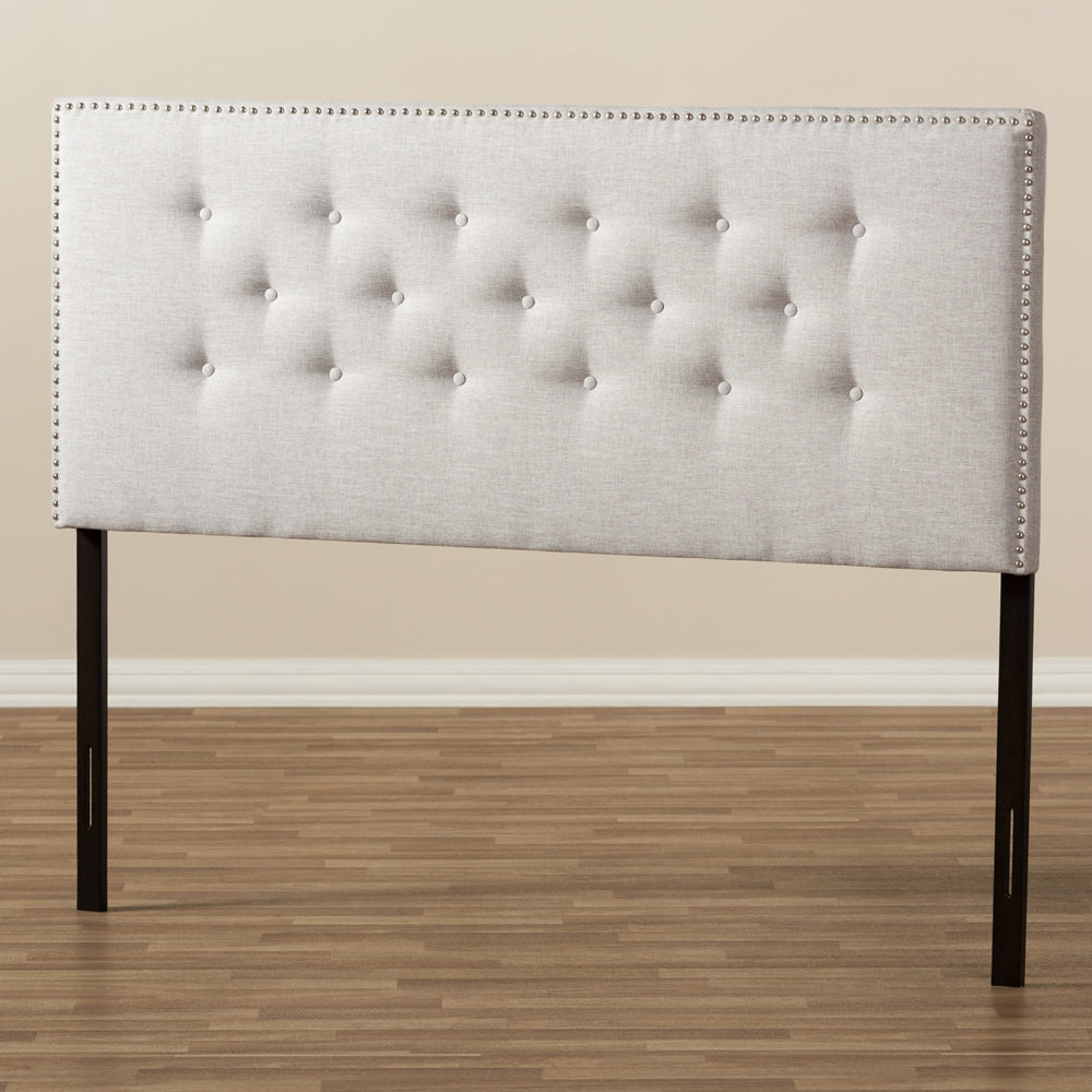 Windsor Modern and Contemporary Greyish Beige Fabric Upholstered Queen Size Headboard