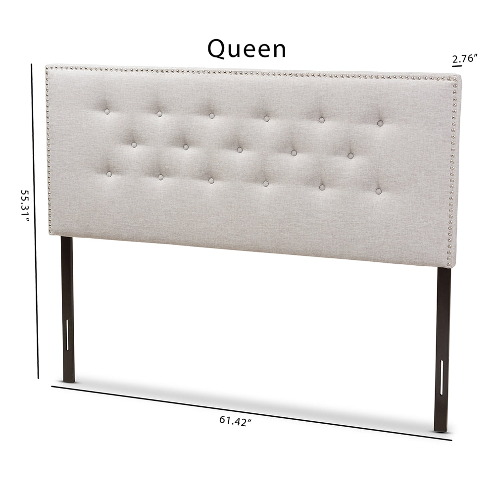 Windsor Modern and Contemporary Greyish Beige Fabric Upholstered Queen Size Headboard