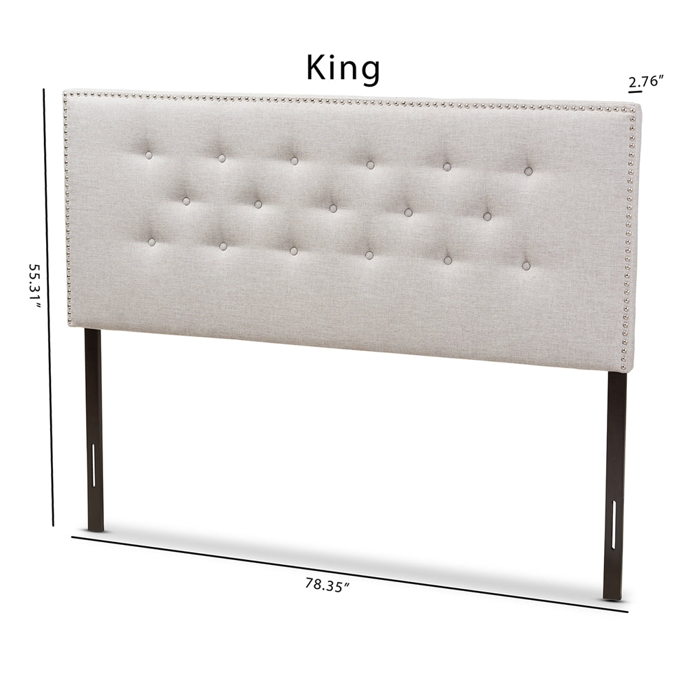 Windsor Modern and Contemporary Greyish Beige Fabric Upholstered King Size Headboard