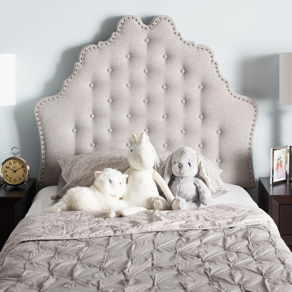 Hilda Modern and Contemporary Greyish Beige Fabric Twin Size Headboard
