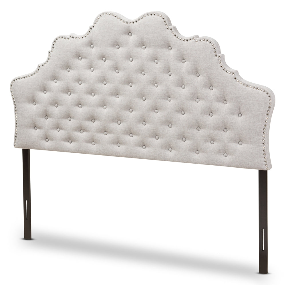 Hilda Modern and Contemporary Greyish Beige Fabric Queen Size Headboard