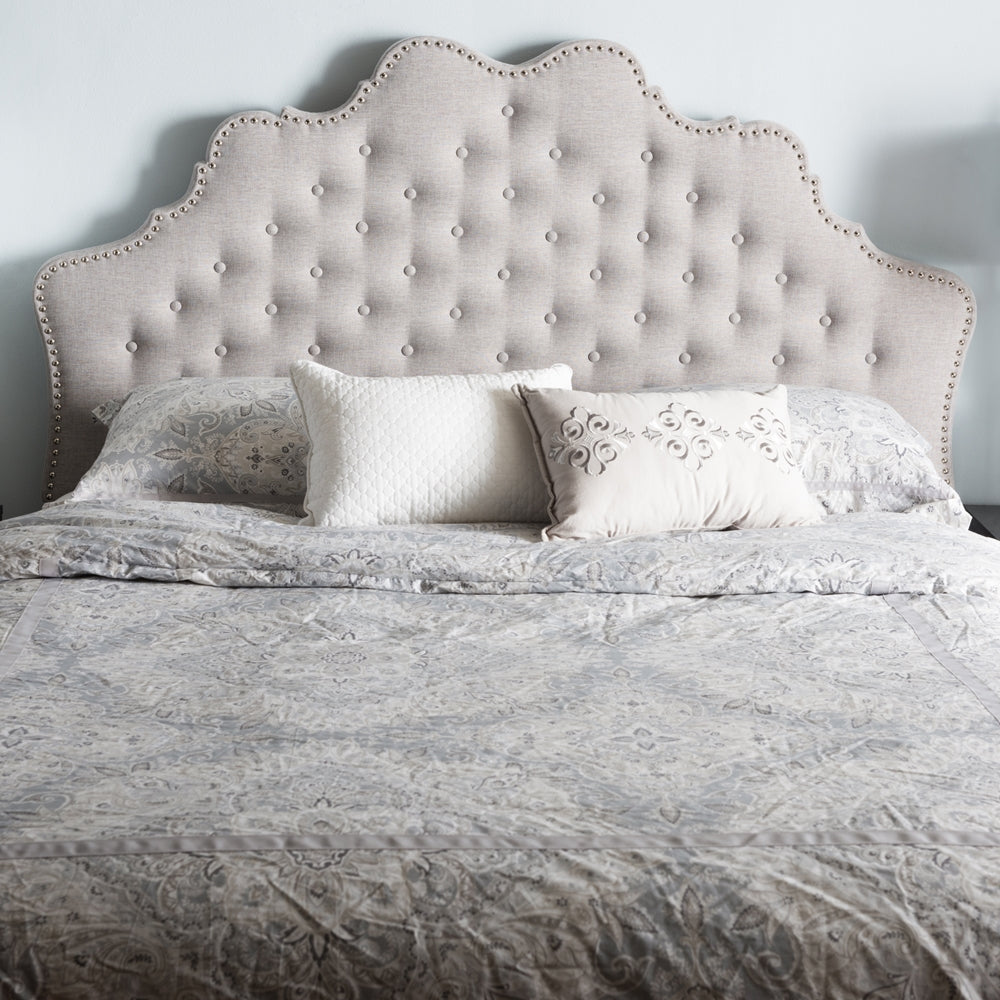 Hilda Modern and Contemporary Greyish Beige Fabric Queen Size Headboard