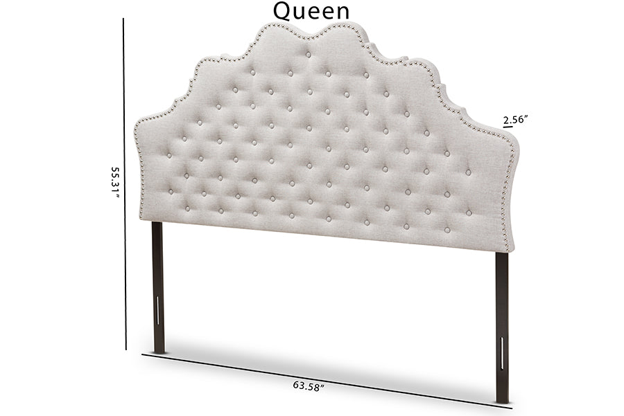 Hilda Modern and Contemporary Greyish Beige Fabric Queen Size Headboard