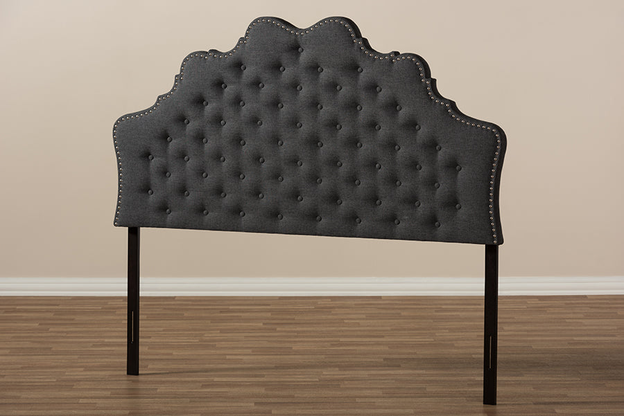 Hilda Modern and Contemporary Dark Grey Fabric Queen Size Headboard