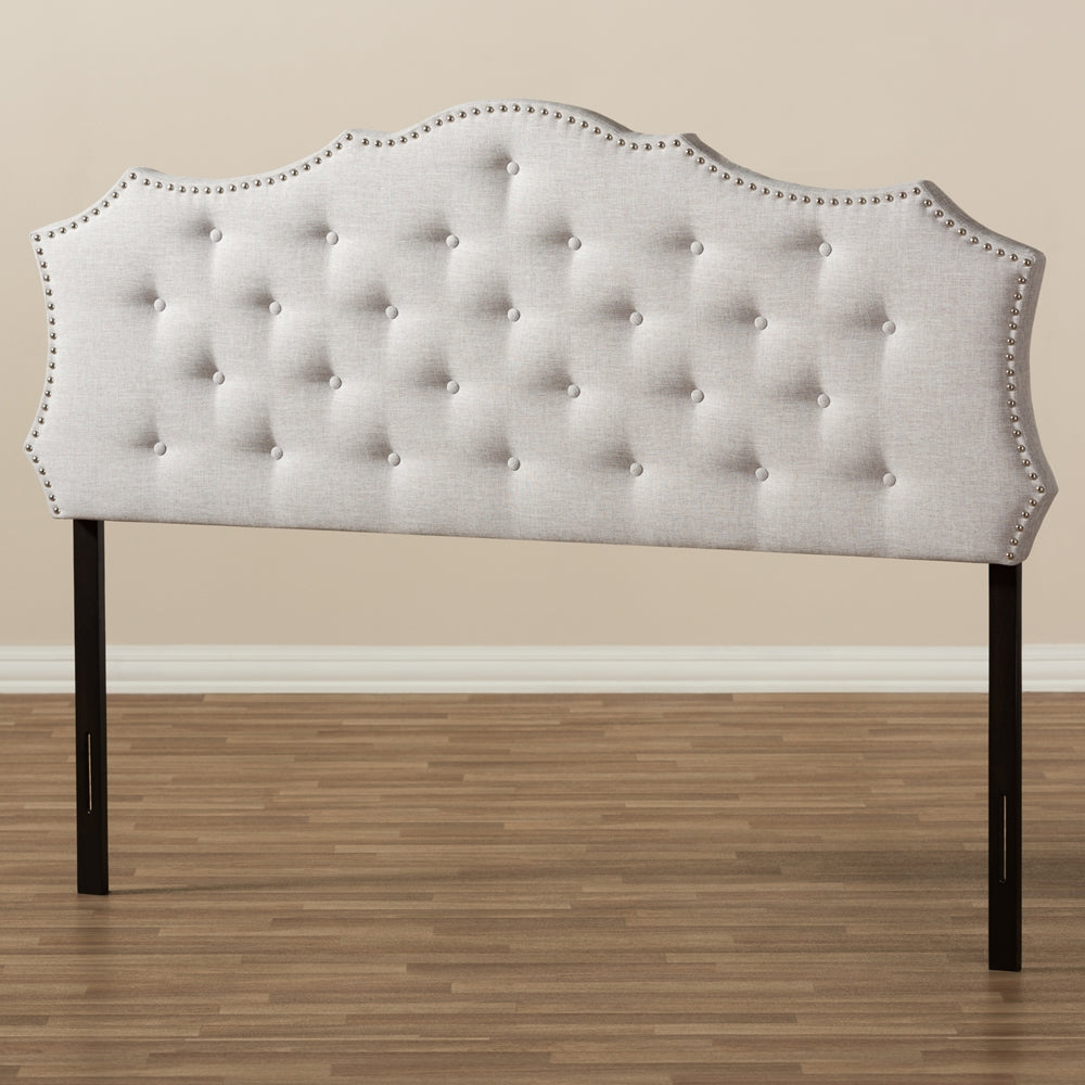 Aurora Modern and Contemporary Greyish Beige Fabric Queen Size Headboard