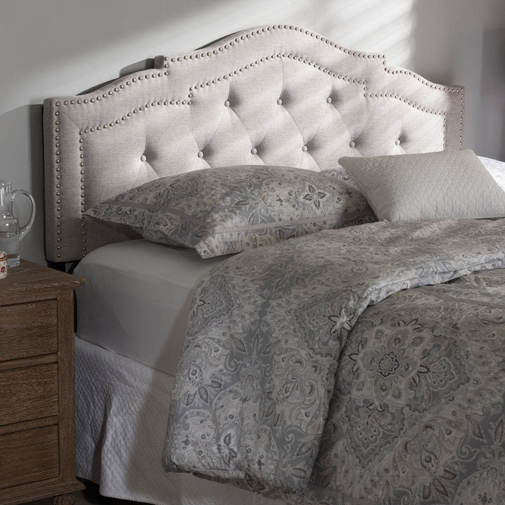 Edith Modern and Contemporary Greyish Beige Fabric Full Size Headboard