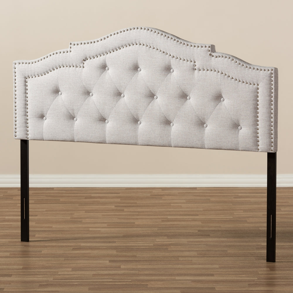 Edith Modern and Contemporary Greyish Beige Fabric Queen Size Headboard