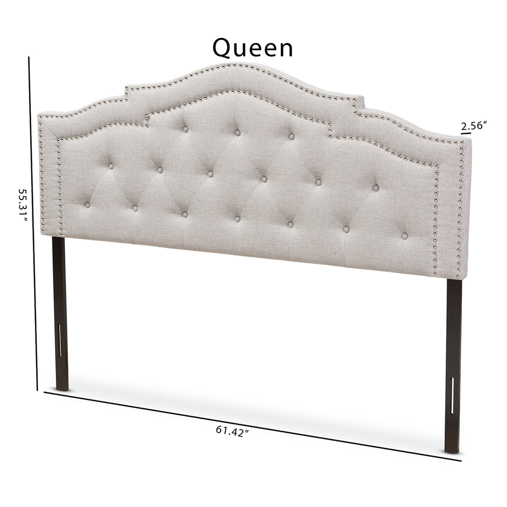 Edith Modern and Contemporary Greyish Beige Fabric Queen Size Headboard