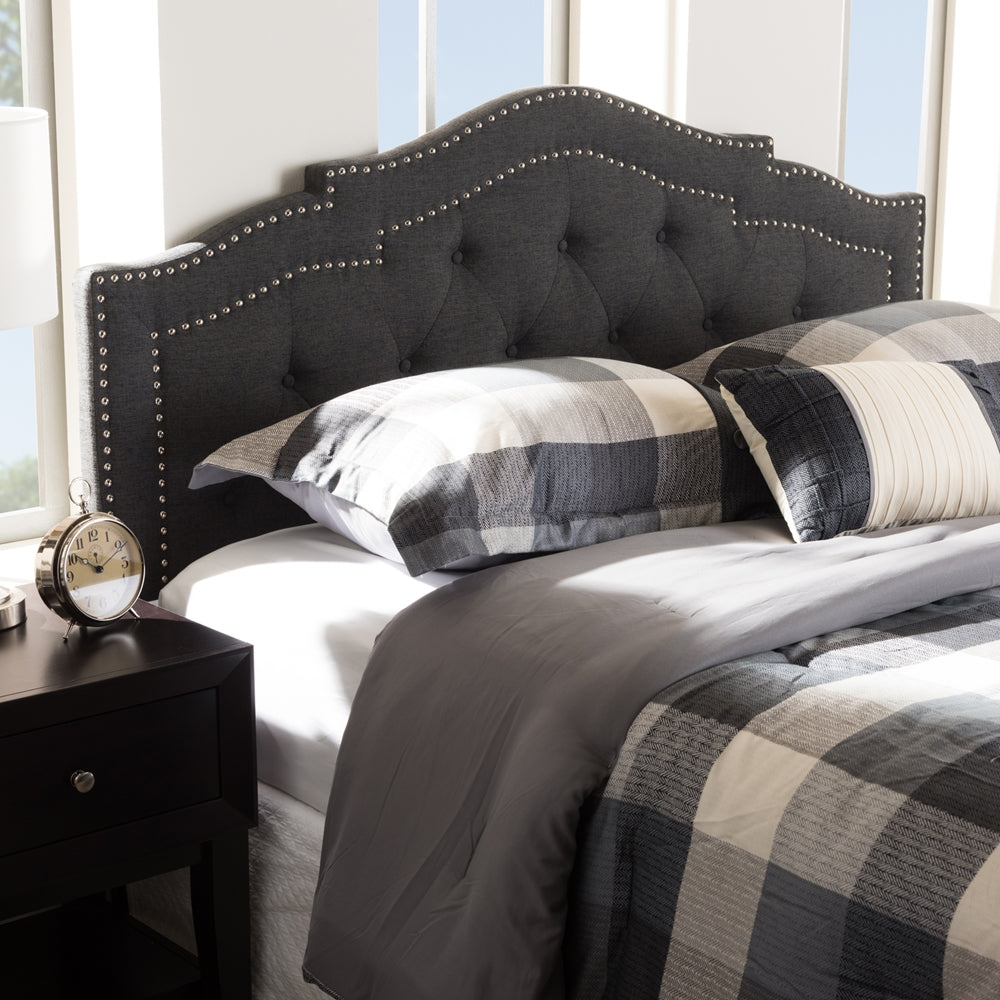 Edith Modern and Contemporary Dark Grey Fabric Queen Size Headboard