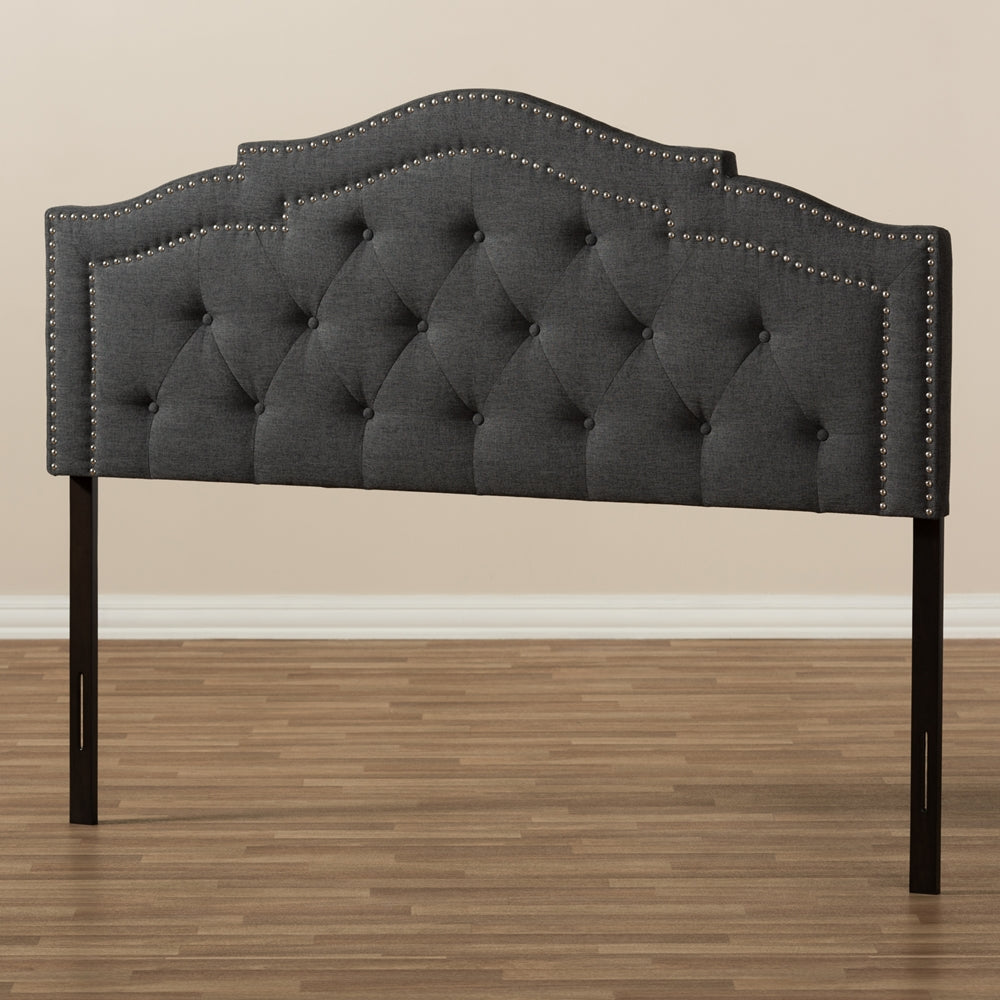 Edith Modern and Contemporary Dark Grey Fabric Queen Size Headboard