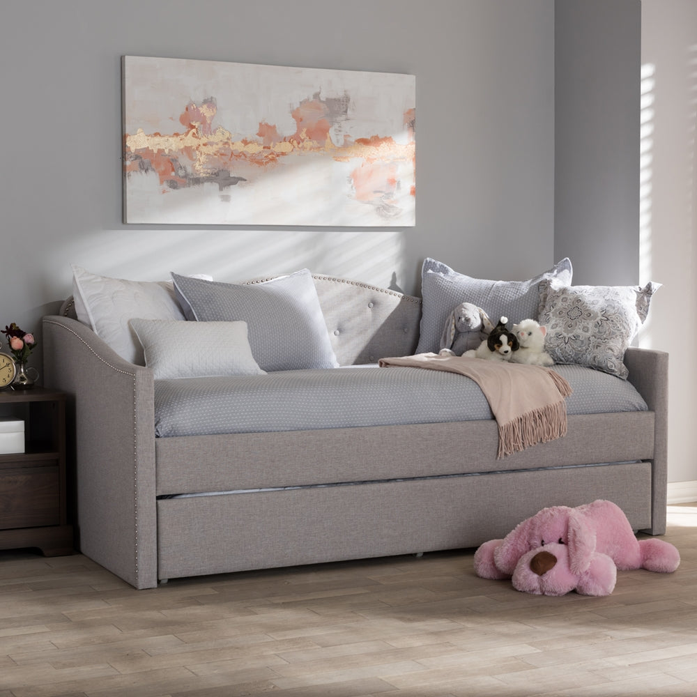 Kaija Greyish Beige Fabric Daybed with Trundle