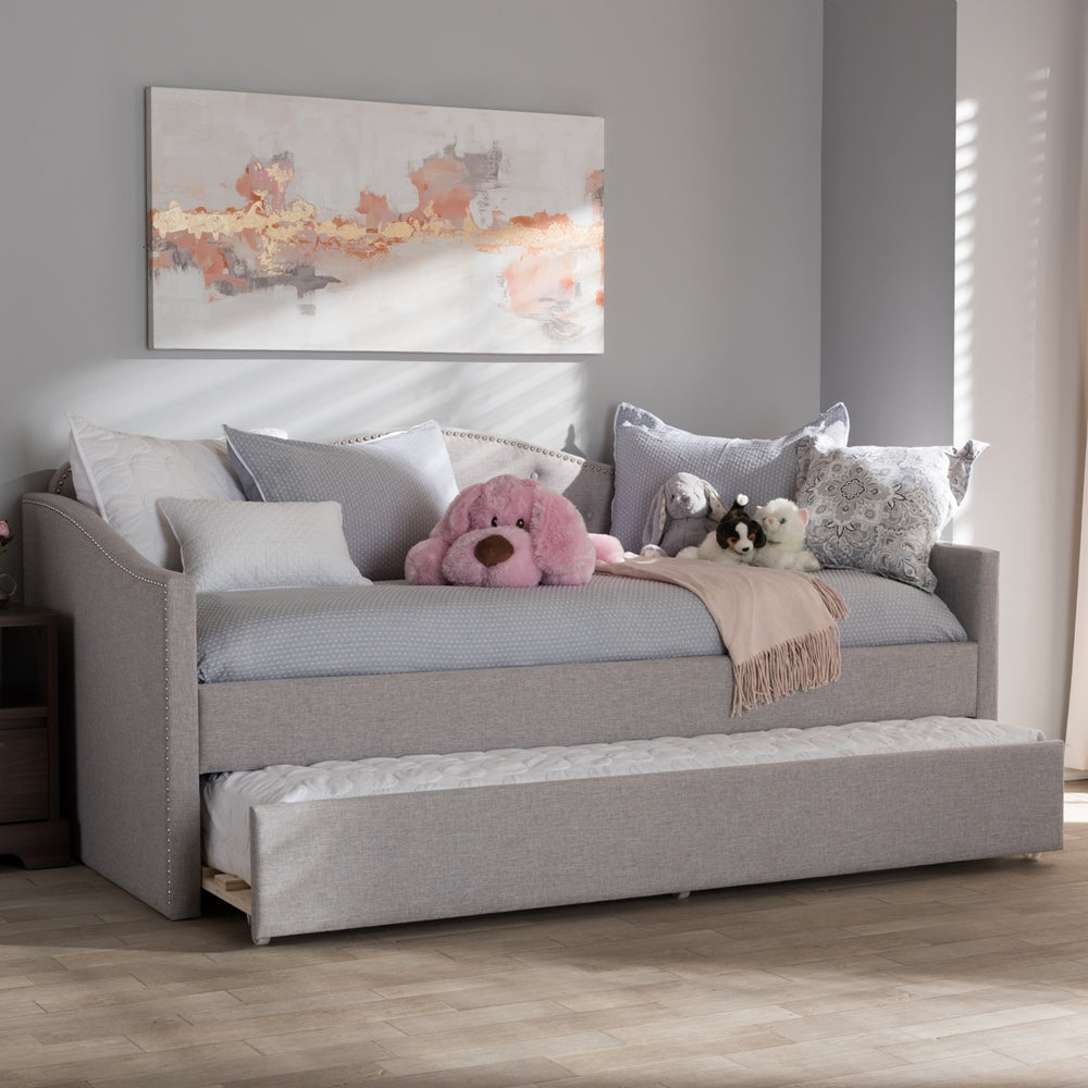 Kaija Greyish Beige Fabric Daybed with Trundle