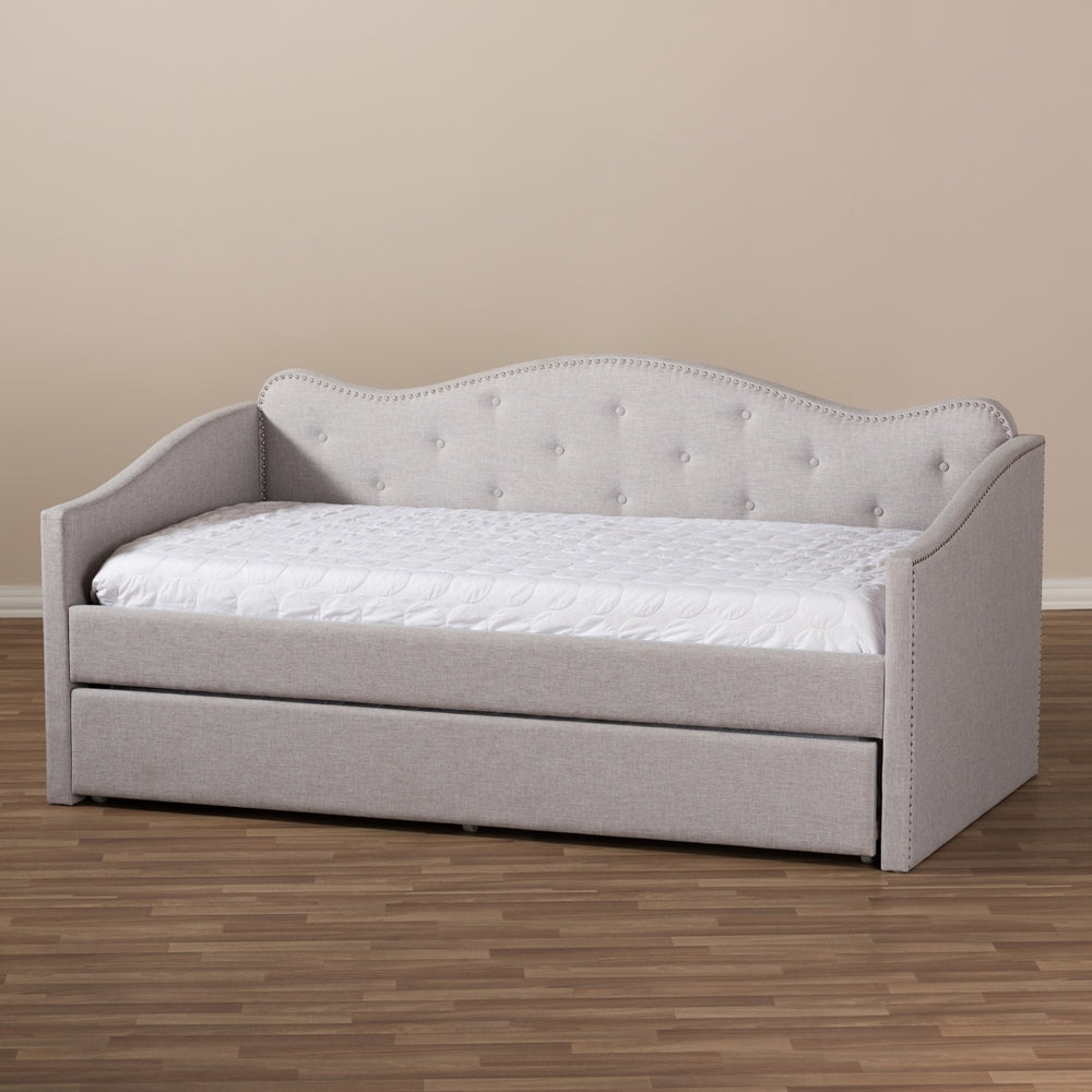 Kaija Greyish Beige Fabric Daybed with Trundle