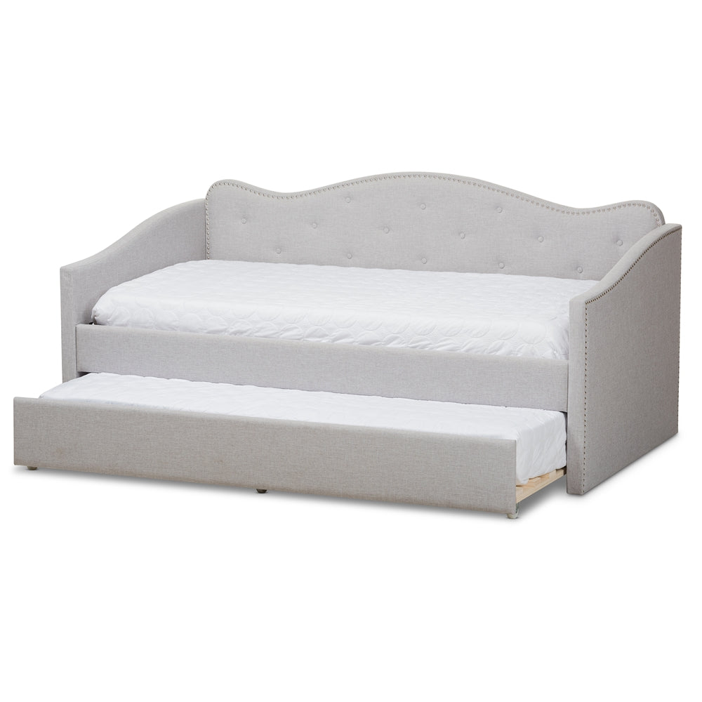 Kaija Greyish Beige Fabric Daybed with Trundle