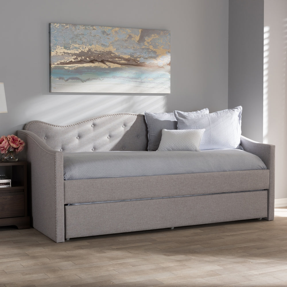 Kaija Greyish Beige Fabric Daybed with Trundle