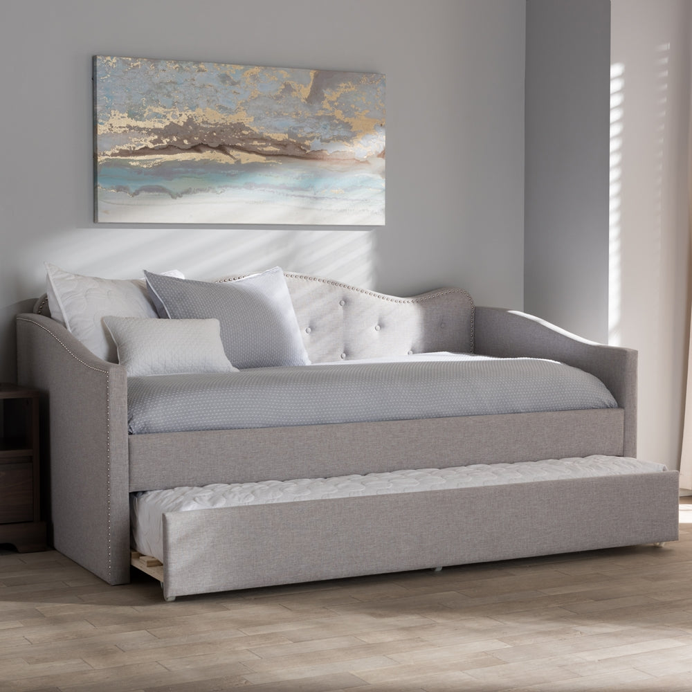 Kaija Greyish Beige Fabric Daybed with Trundle