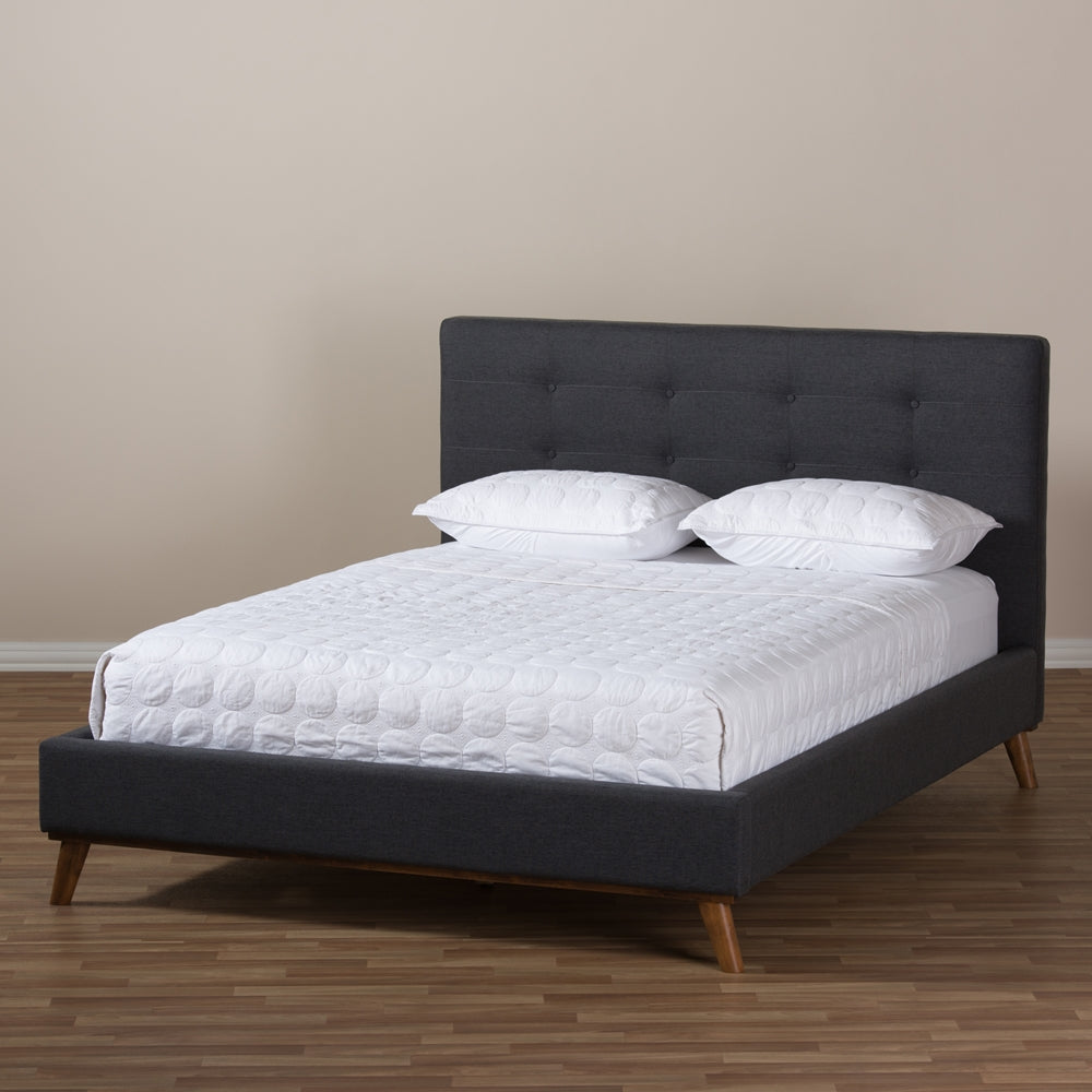 Valencia Mid-Century Modern Dark Grey Fabric Full Size Platform Bed