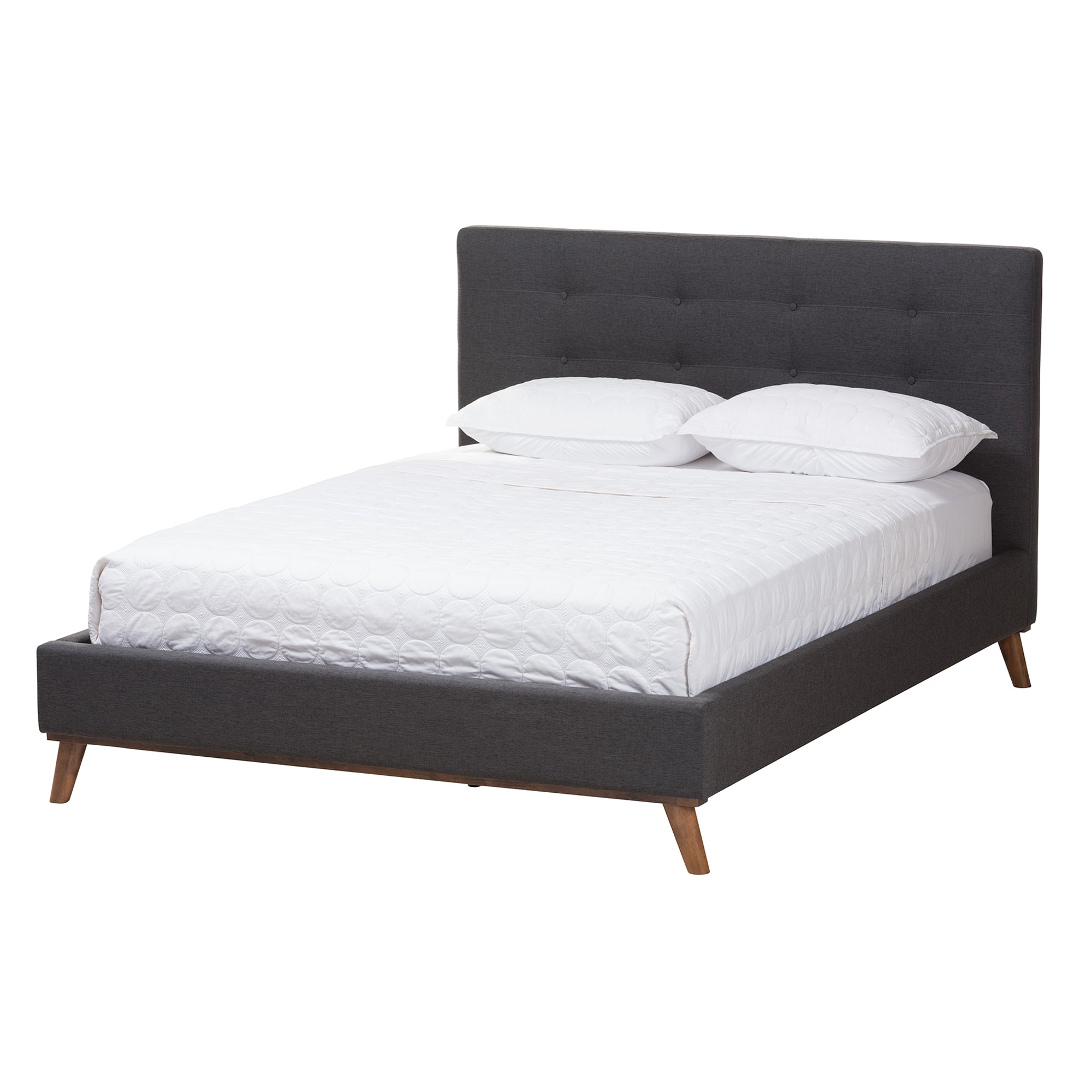 Valencia Mid-Century Modern Dark Grey Fabric Upholstered Queen Size 2-Piece Bedroom Set