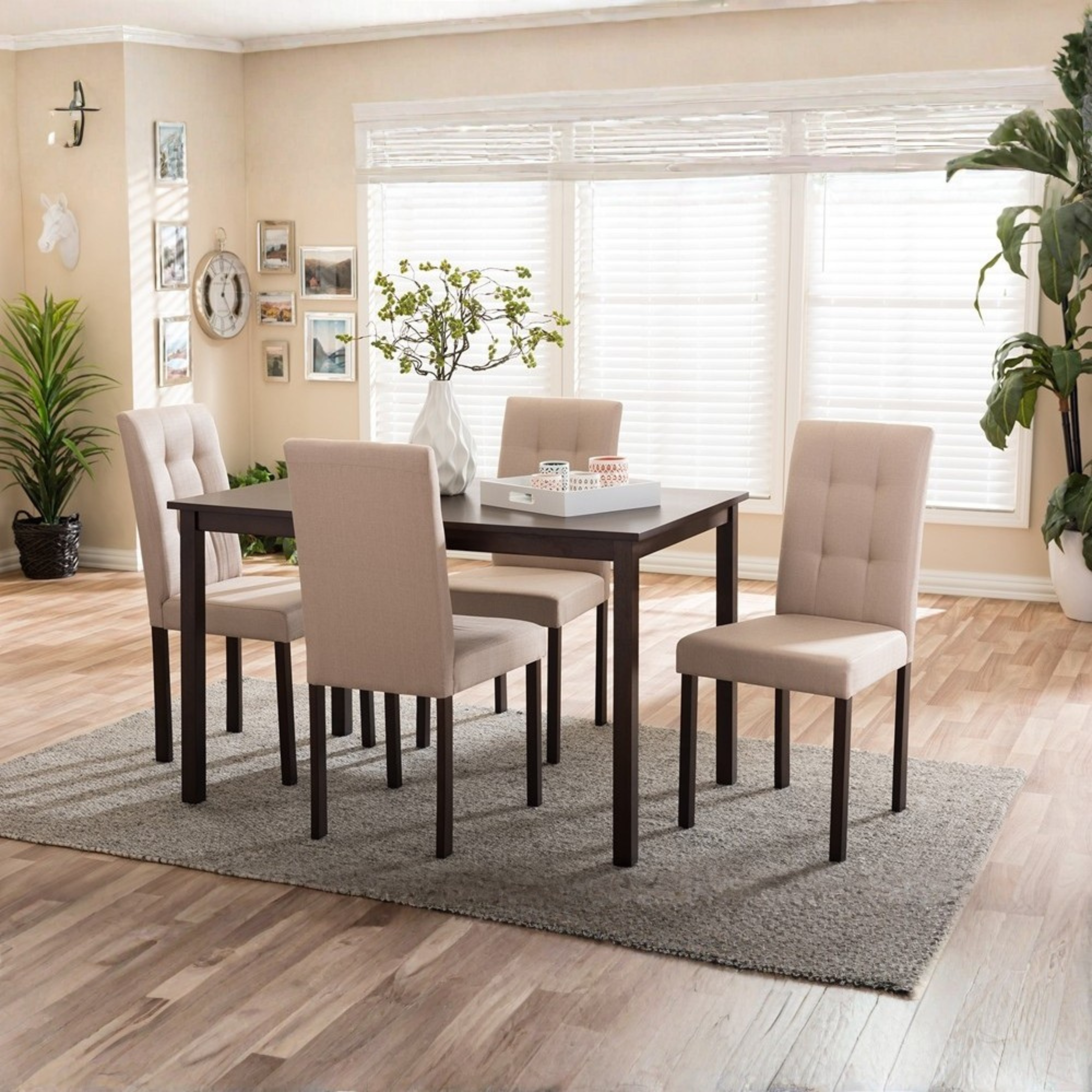 Andrew Modern and Contemporary 5-Piece Fabric Upholstered Dining Set with Grid Tufting