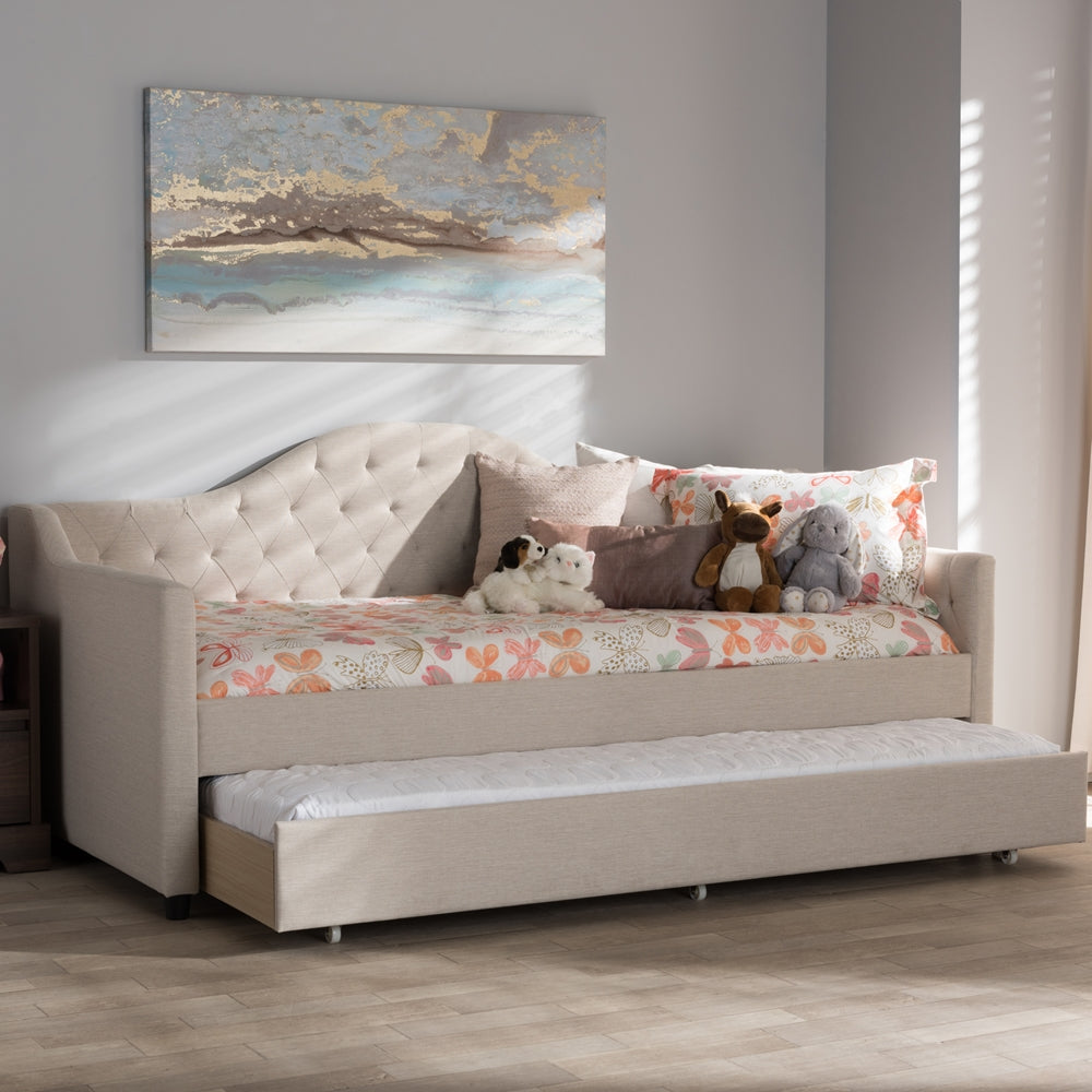 Perry Light Beige Fabric Daybed with Trundle