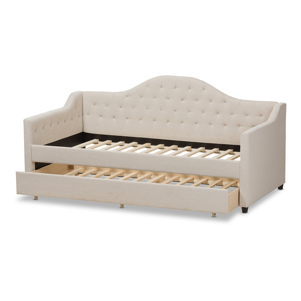 Perry Light Beige Fabric Daybed with Trundle