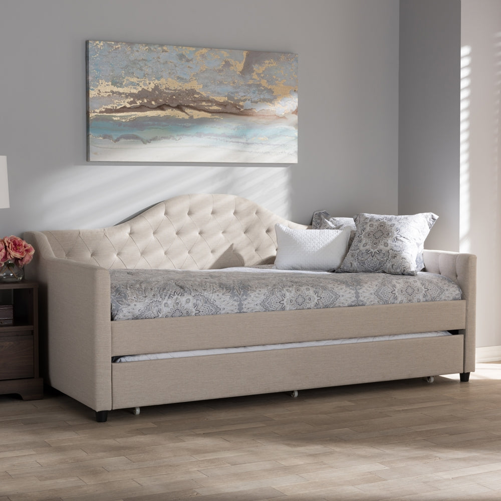 Perry Light Beige Fabric Daybed with Trundle