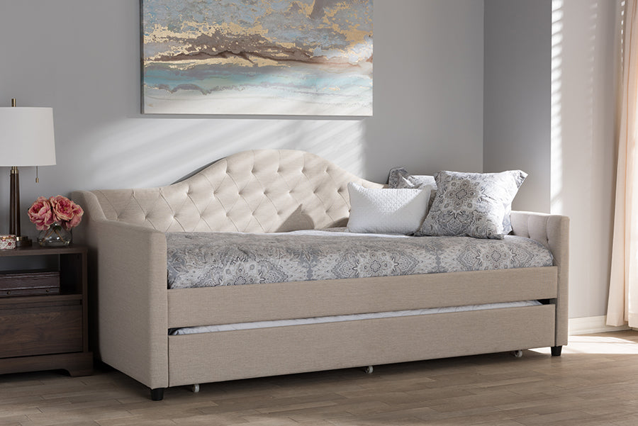 Perry Light Beige Fabric Daybed with Trundle