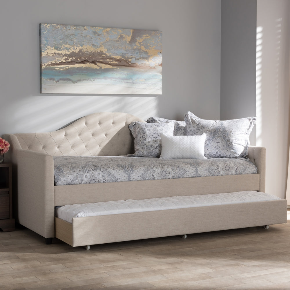 Perry Light Beige Fabric Daybed with Trundle