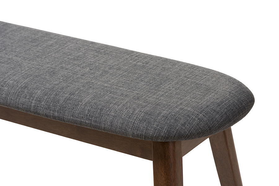 Easton Mid-Century Modern Dark Grey Fabric Upholstered Walnut Finished Wood Bench