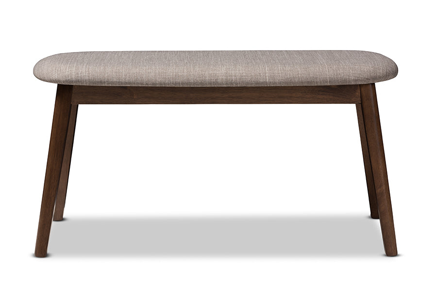 Easton Mid-Century Modern Light Grey Fabric Upholstered Walnut Finished Wood Bench