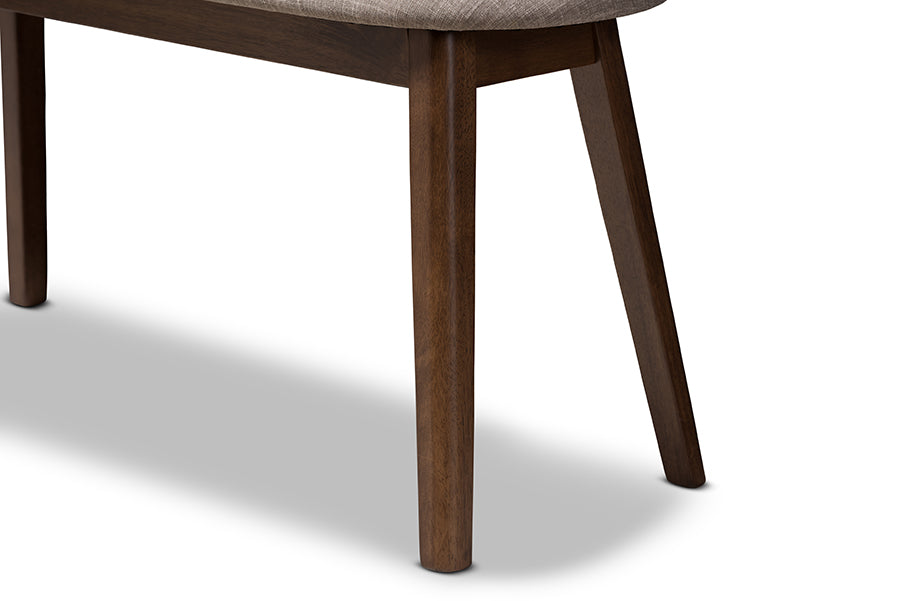 Easton Mid-Century Modern Light Grey Fabric Upholstered Walnut Finished Wood Bench