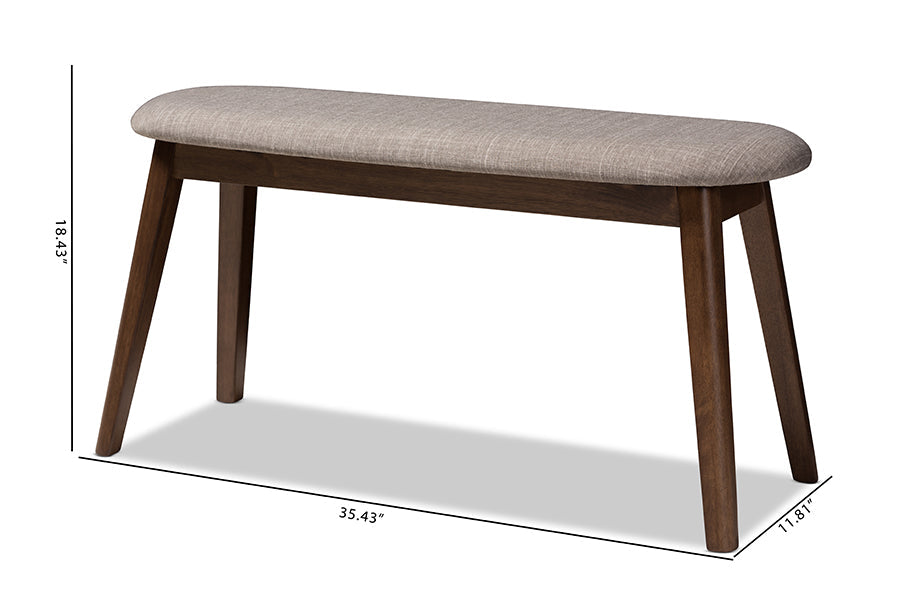 Easton Mid-Century Modern Light Grey Fabric Upholstered Walnut Finished Wood Bench