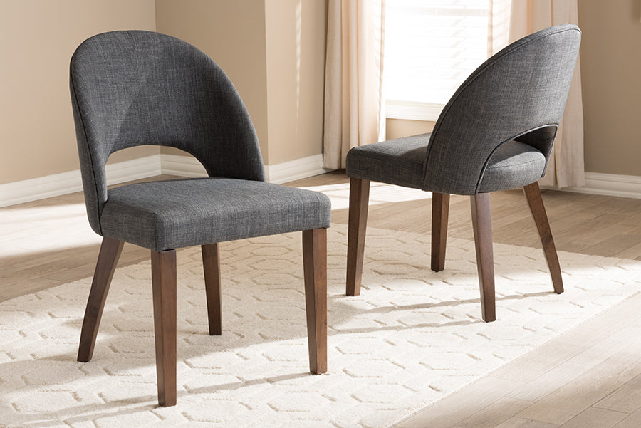 Wesley Mid-Century Modern Dark Grey Fabric Upholstered Walnut Finished Wood Dining Chair (Set of 2)