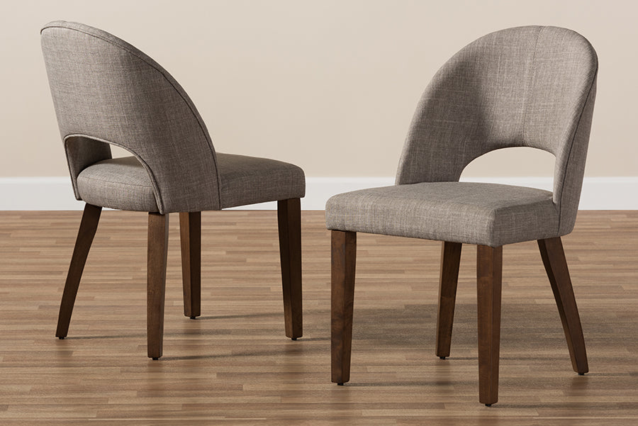 Wesley Mid-Century Modern Light Grey Fabric Upholstered Walnut Finished Wood Dining Chair (Set of 2)