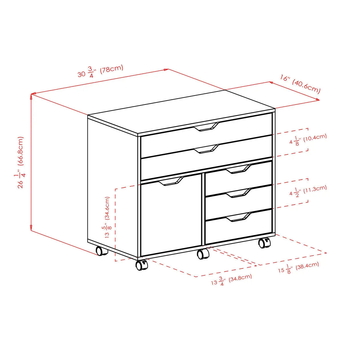Halifax 3-Section Multi-Storage Mobile Cabinet, Charcoal