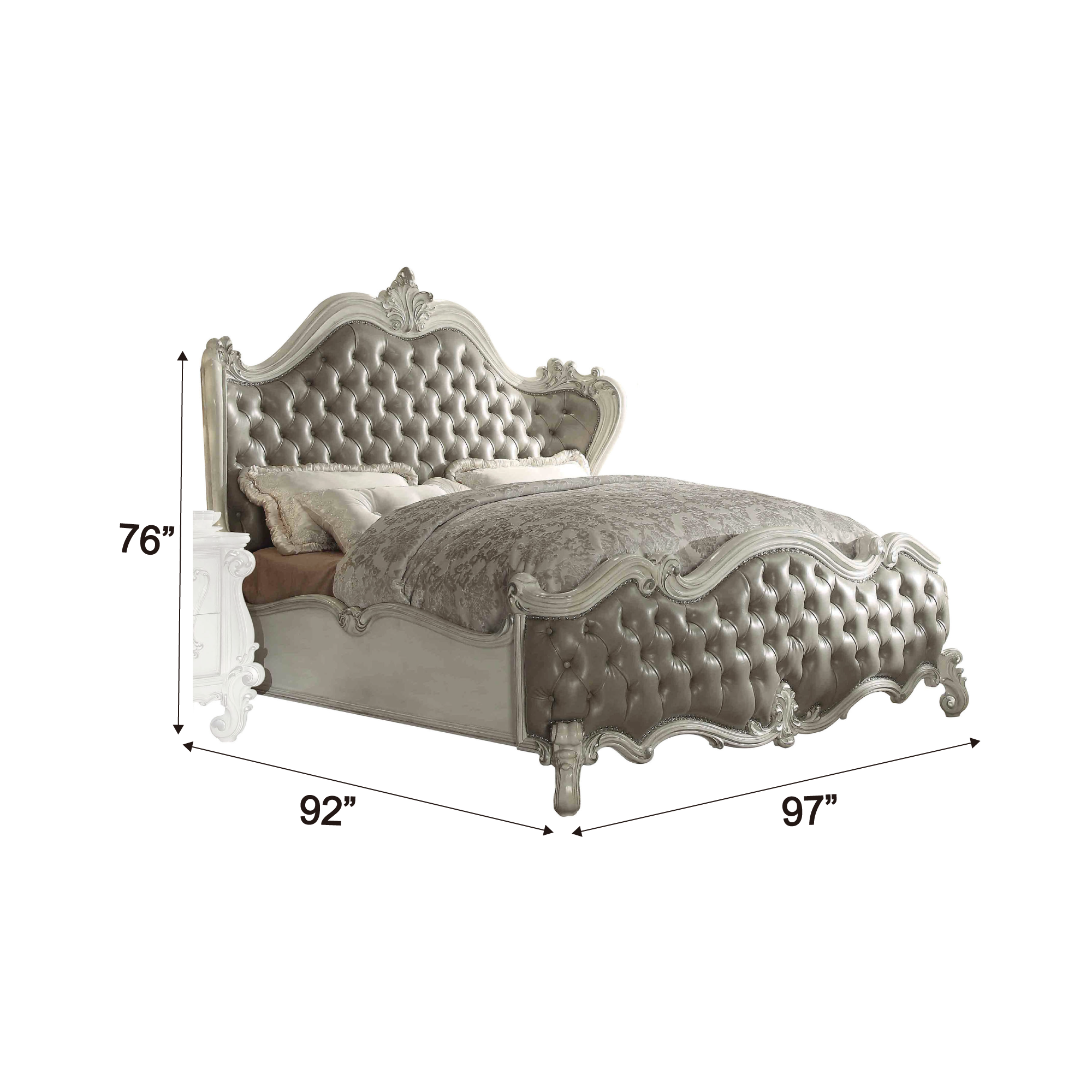 Gobind Versailles Eastern King White Wood Bed – Traditional Ornate Design