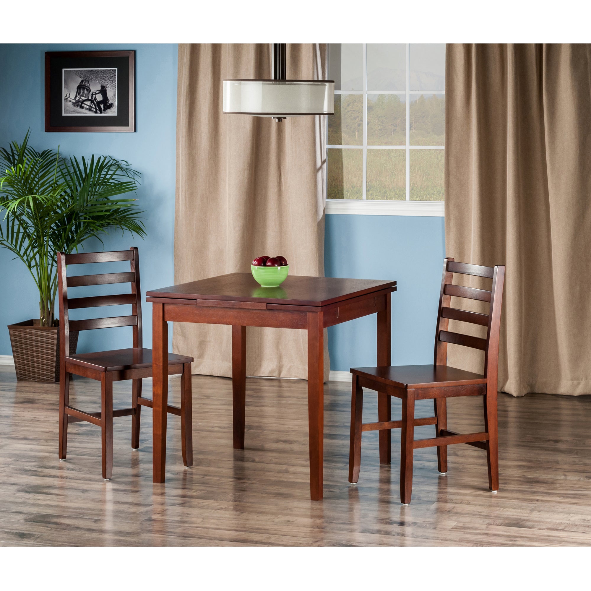 Pulman 3-Pc Dining Table with Ladder-back Chairs, in Walnut