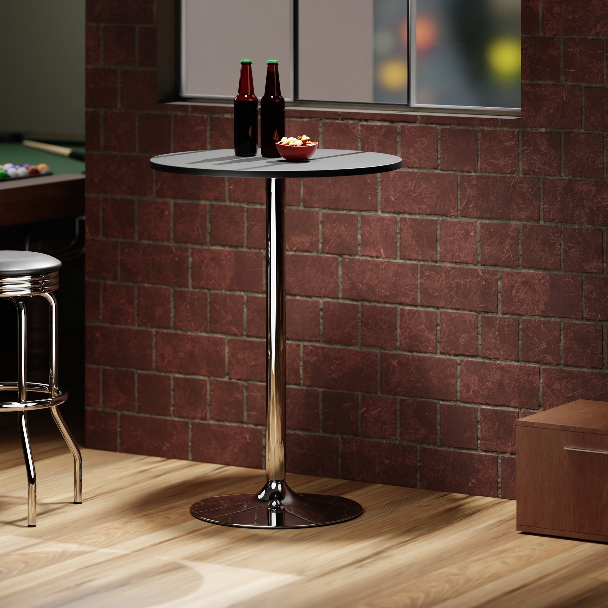 Spectrum 28" Round Pub Table, Black and Chrome