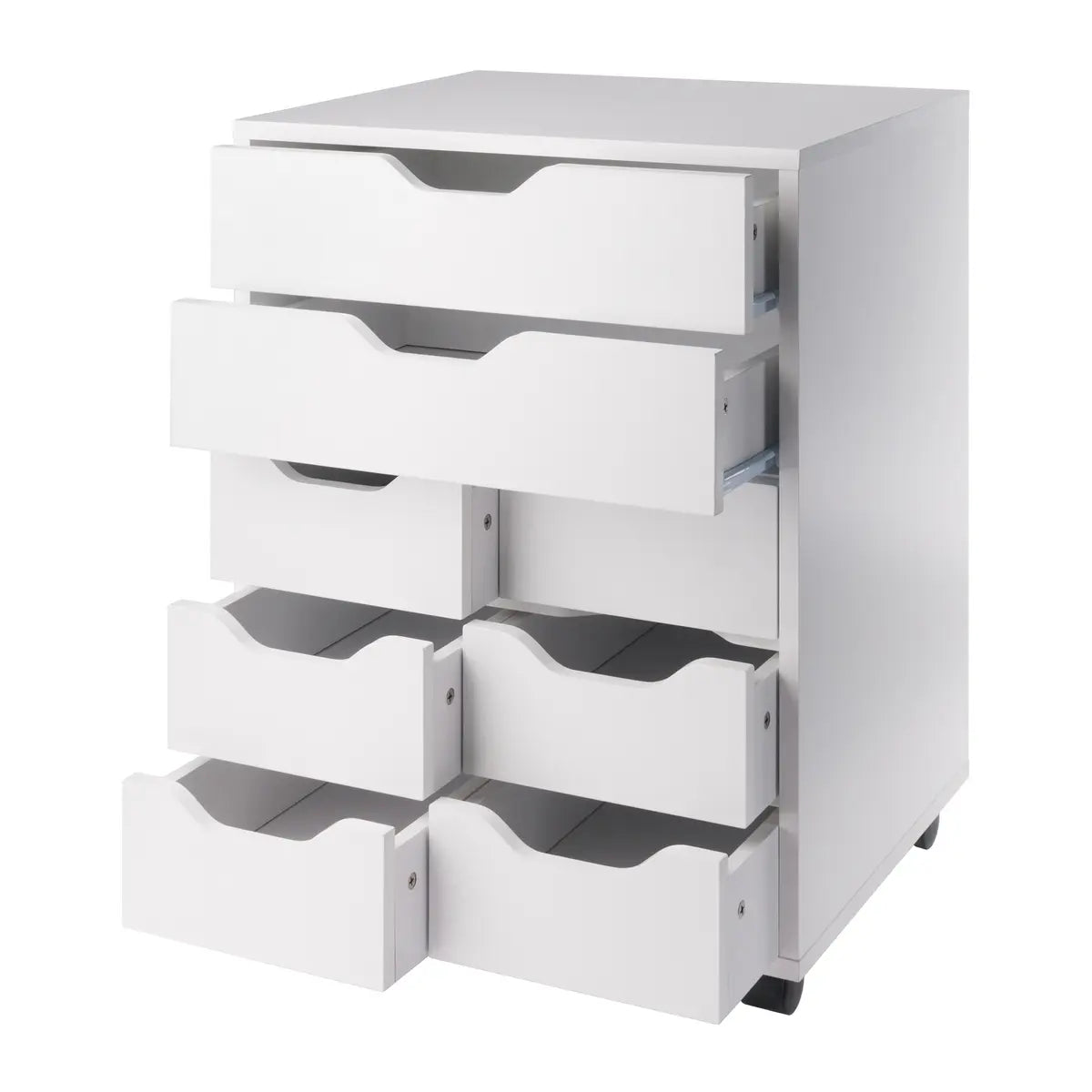 Norfolk 6 Bins, 2 Drawer Mobile Cabinet, White Finish
