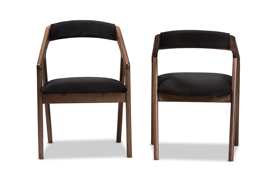 Wendy Mid-Century Modern Black Velvet and Walnut Medium Brown Wood Finishing Dining Chair (Set of 2)