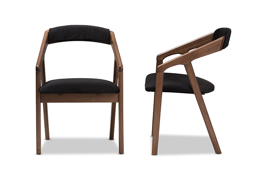 Wendy Mid-Century Modern Black Velvet and Walnut Medium Brown Wood Finishing Dining Chair (Set of 2)
