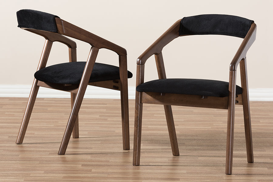 Wendy Mid-Century Modern Black Velvet and Walnut Medium Brown Wood Finishing Dining Chair (Set of 2)