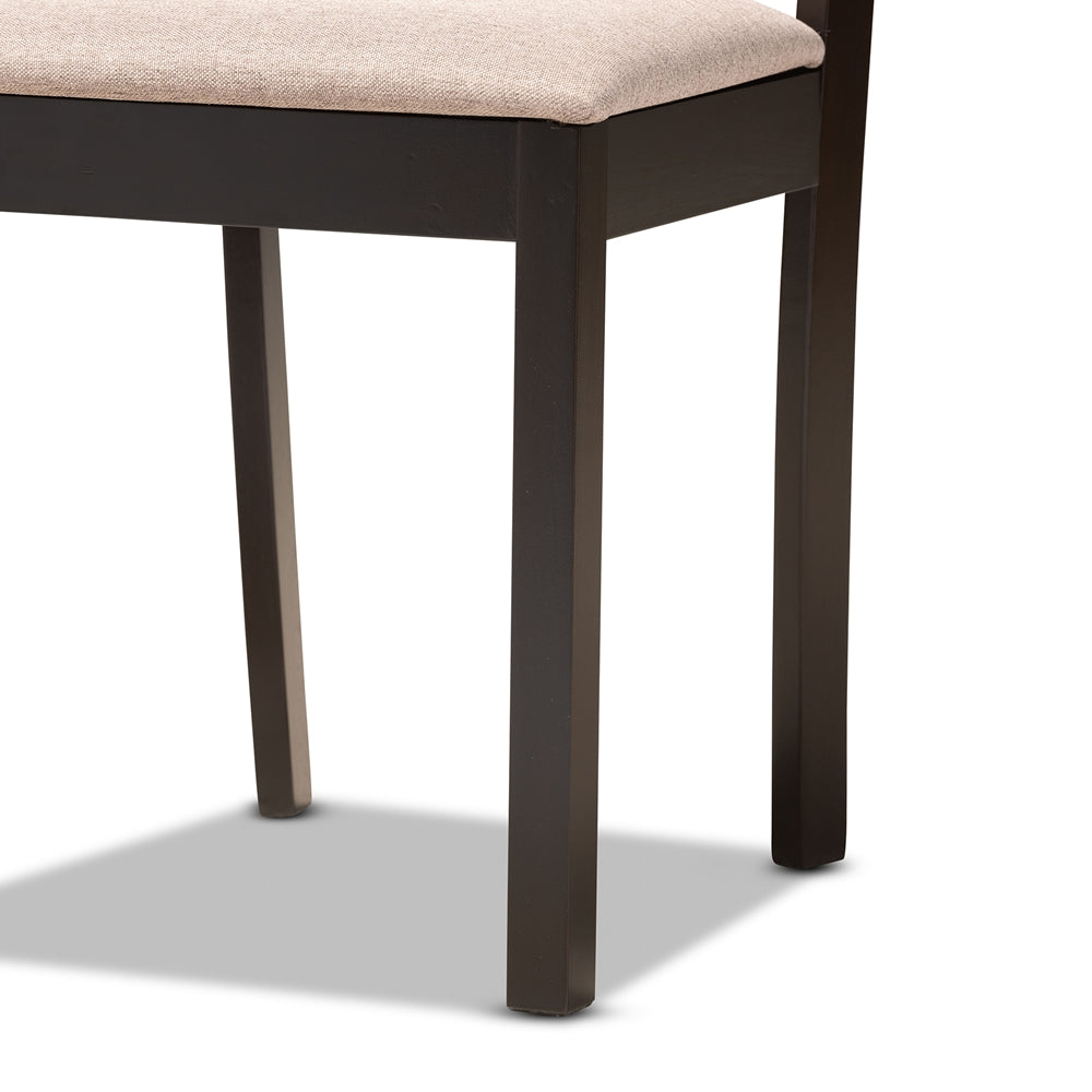 Ruth Sand Fabric Upholstered and Dark Brown Finished Wood 7-Piece Dining Set