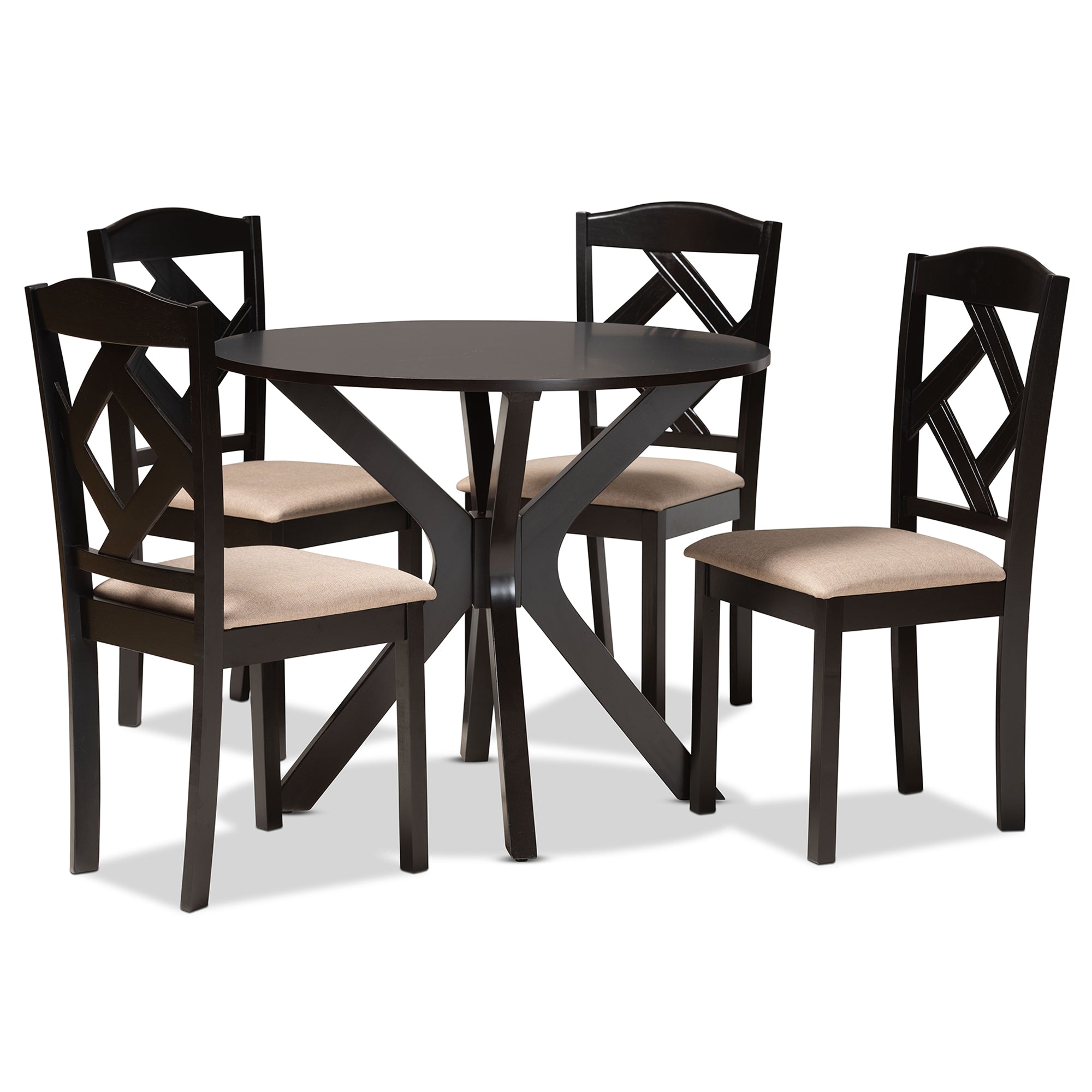 Baxton Studio Carlin Sand Fabric Upholstered and Dark Brown Finished Wood 5-Piece Dining Set