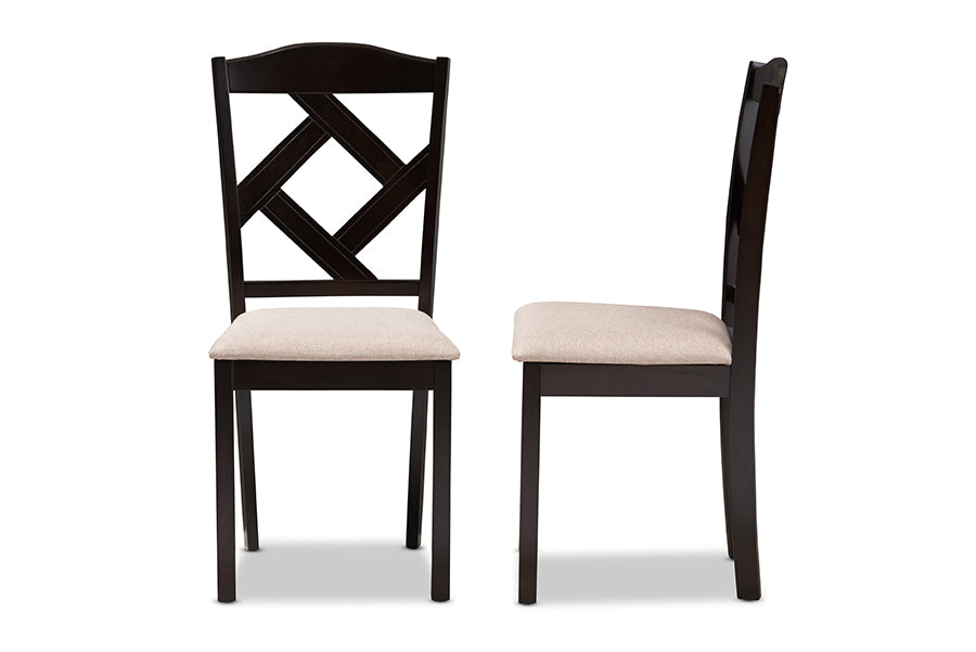 Ruth Modern and Contemporary Beige Fabric Upholstered and Dark Brown Finished Dining Chair (Set of 2)