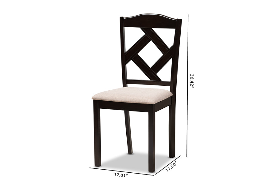 Ruth Modern and Contemporary Beige Fabric Upholstered and Dark Brown Finished Dining Chair (Set of 2)